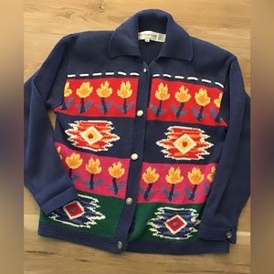 Vintage The Eagles Eye Floral  Knit Cardigan M